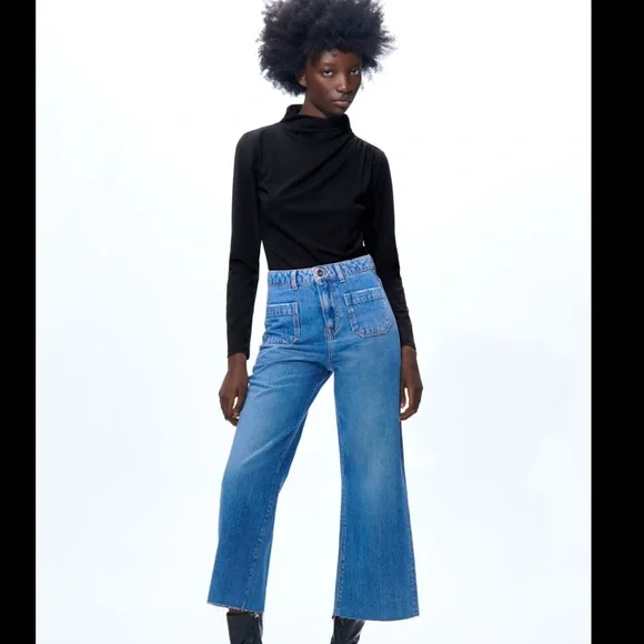 Zara Jeans Zara Z975 Patch Pocket Washed Effect Culottes Jeans